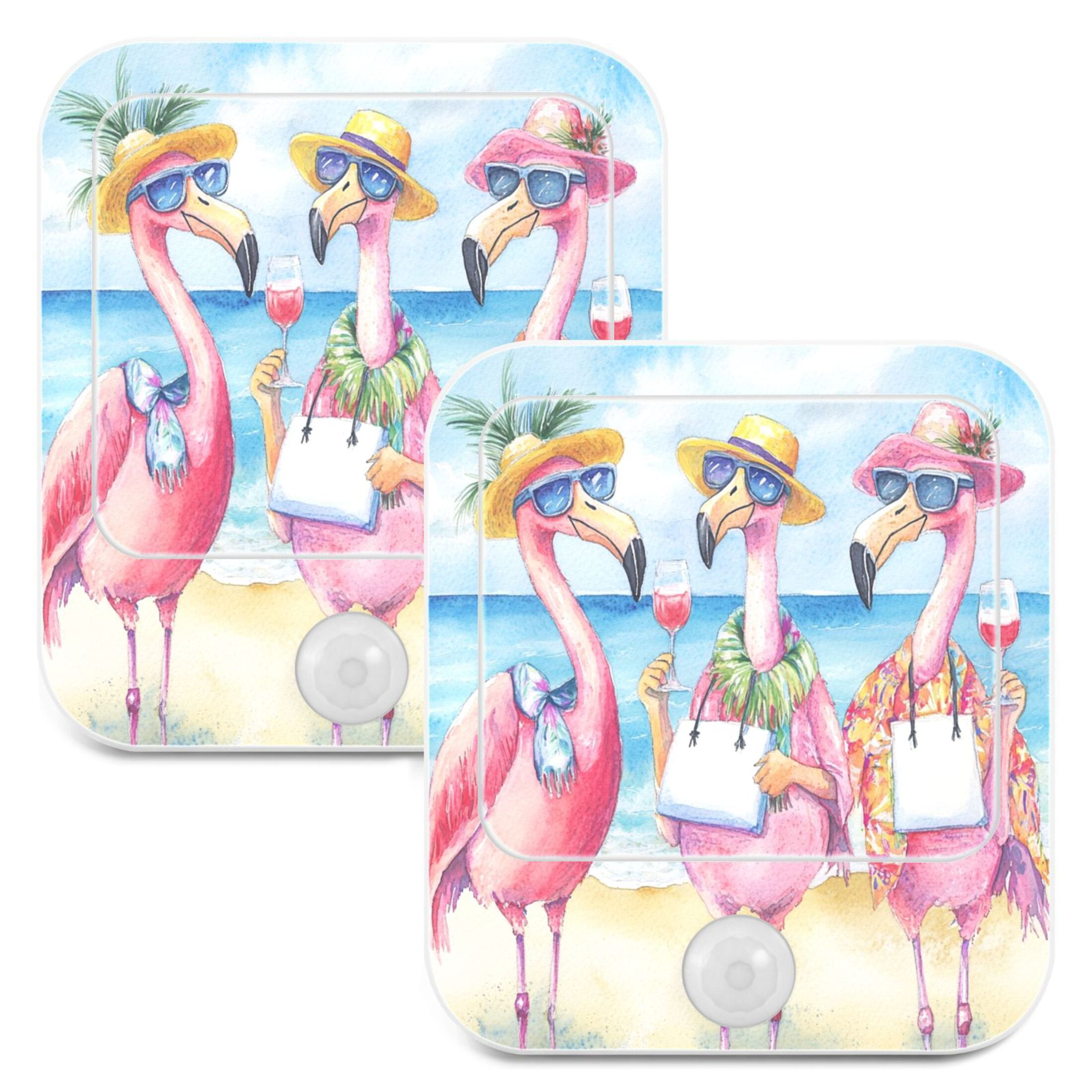 WOBOGO Traveling Flamingos Night Light Lamp Set of 2 with Smart Sensor Dusk to Dawn Sensor 0.6W Plug-in