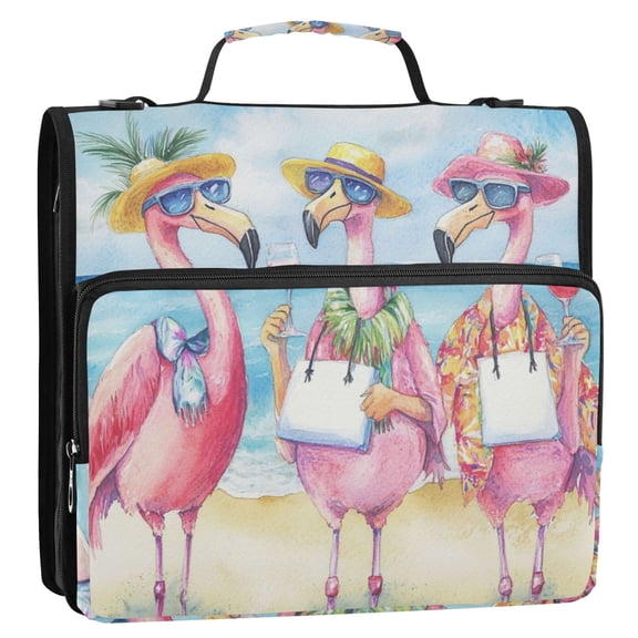 WOBOGO Traveling Flamingos Ring Binder Bag 1.5in Folder Organizer with Shoulder Strap for 13Inch Laptop and 500 Sheets of Paper