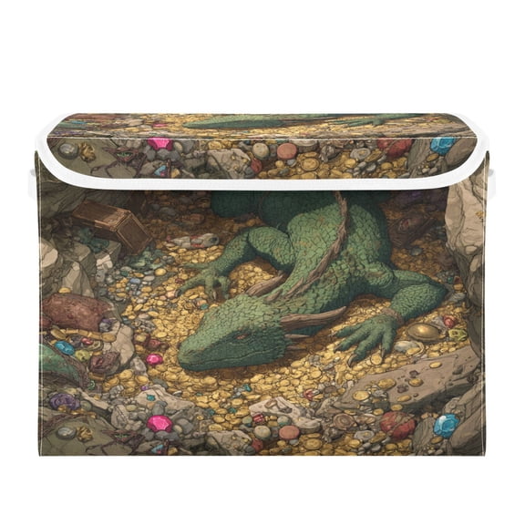 WOBOGO Treasure Dragon Large Collapsible Storage Box Flip Lid Fabric Decorative Organizer Container Basket with Handles 16.512.611.8in