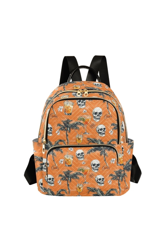 Tropical Drink Skull Backpack Durable Lightweight Shoulder Bag Built-in Laptop Sleeve and Multiple Utility Compartments