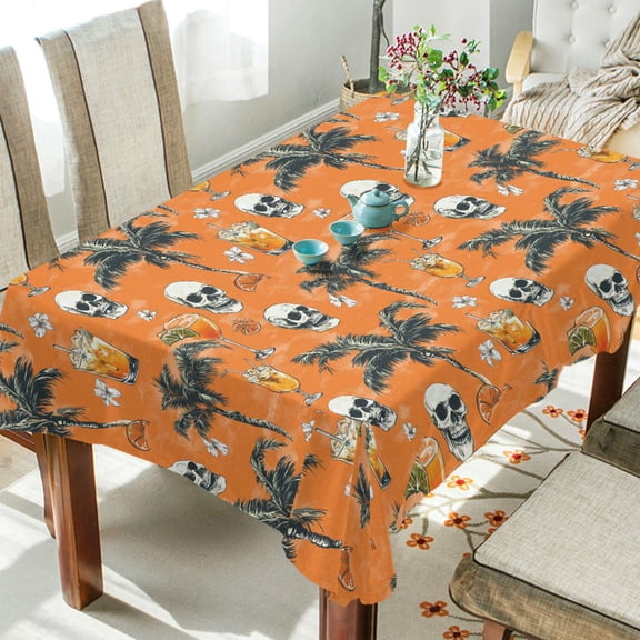 WOBOGO Tropical Drink Skull Square Tablecloth 54×54in Polyester Fabric Tablecloth Washable Dust Resistant Wrinkle Resistant