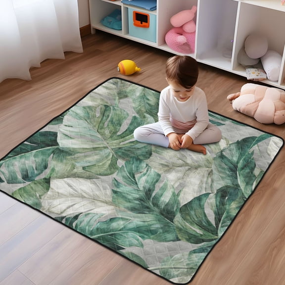 WOBOGO Tropical Leaves Baby Playmats Extra Large Waterproof Rollable Activity Pads for Toddlers 5050inch