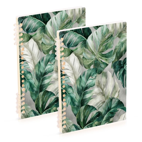 WOBOGO Tropical Leaves Notebook College Horizontal Grid Paper Ink Spill Resistant Water Resistant Cover 8.3x5.7x0.4in