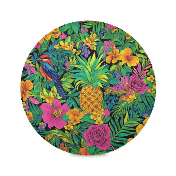 WOBOGO Tropical Pineapple Round Placemats Set of 1 Heat Resistant Washable Kitchen Table Decorations 15.4in