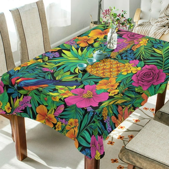 WOBOGO Tropical Pineapple Square Tablecloth 54×54in Polyester Fabric Tablecloth Washable Dust Resistant Wrinkle Resistant