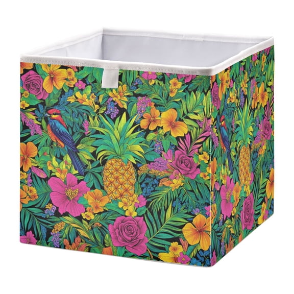 WOBOGO Tropical Pineapple Storage Basket Foldable Easy to Clean Durable with Hollow Support Plate with Handle 15.75×10.63×6.96 in