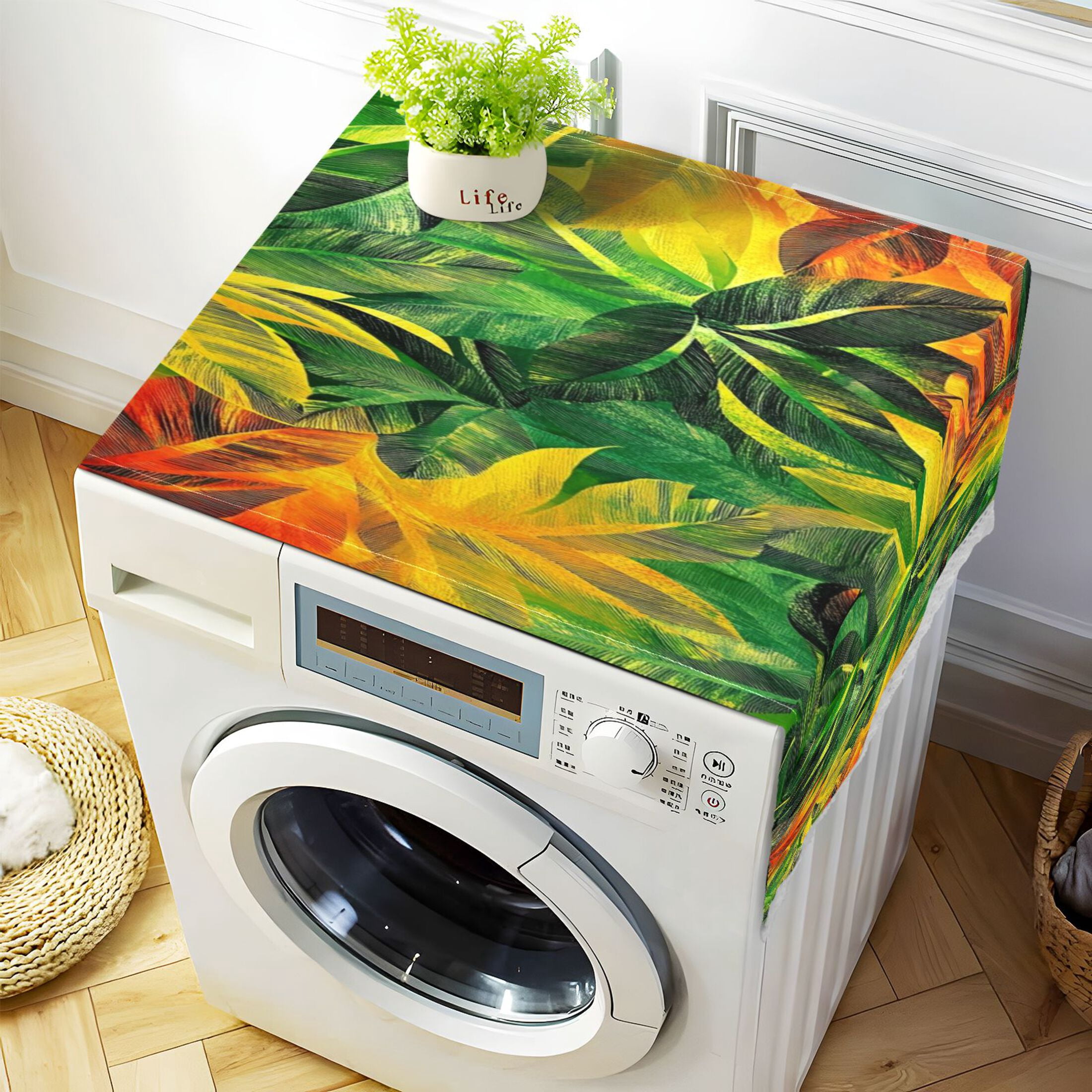WOBOGO Tropical Summer Leaf Pattern Washing Machine Cloth Dryer Refrigerator Top Cover Protective Non-Slip Mat For Kitchen Laundry