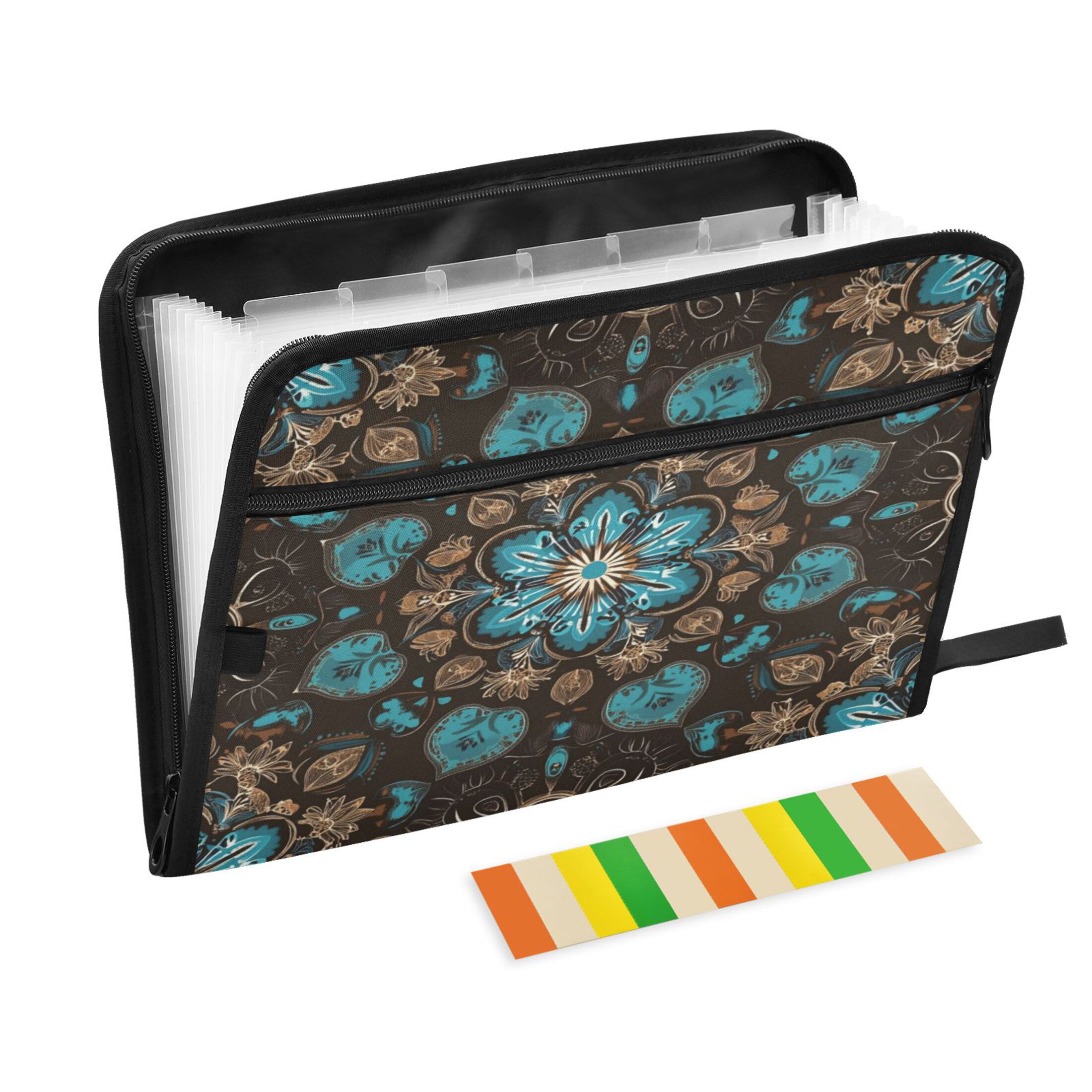 WOBOGO Turquoise Mandalas Expanding File Folder Letter Size Accordion Filing Organizer 13 Pocket Separate Organ Pocket