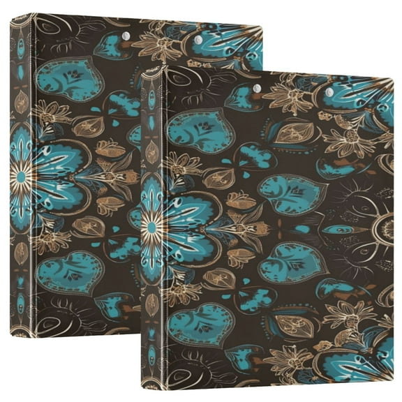 WOBOGO Turquoise Mandalas File Folders Extra Large Capacity to Hold 200 Sheets of Documents Hard Shell Ring Binder for School Home Office