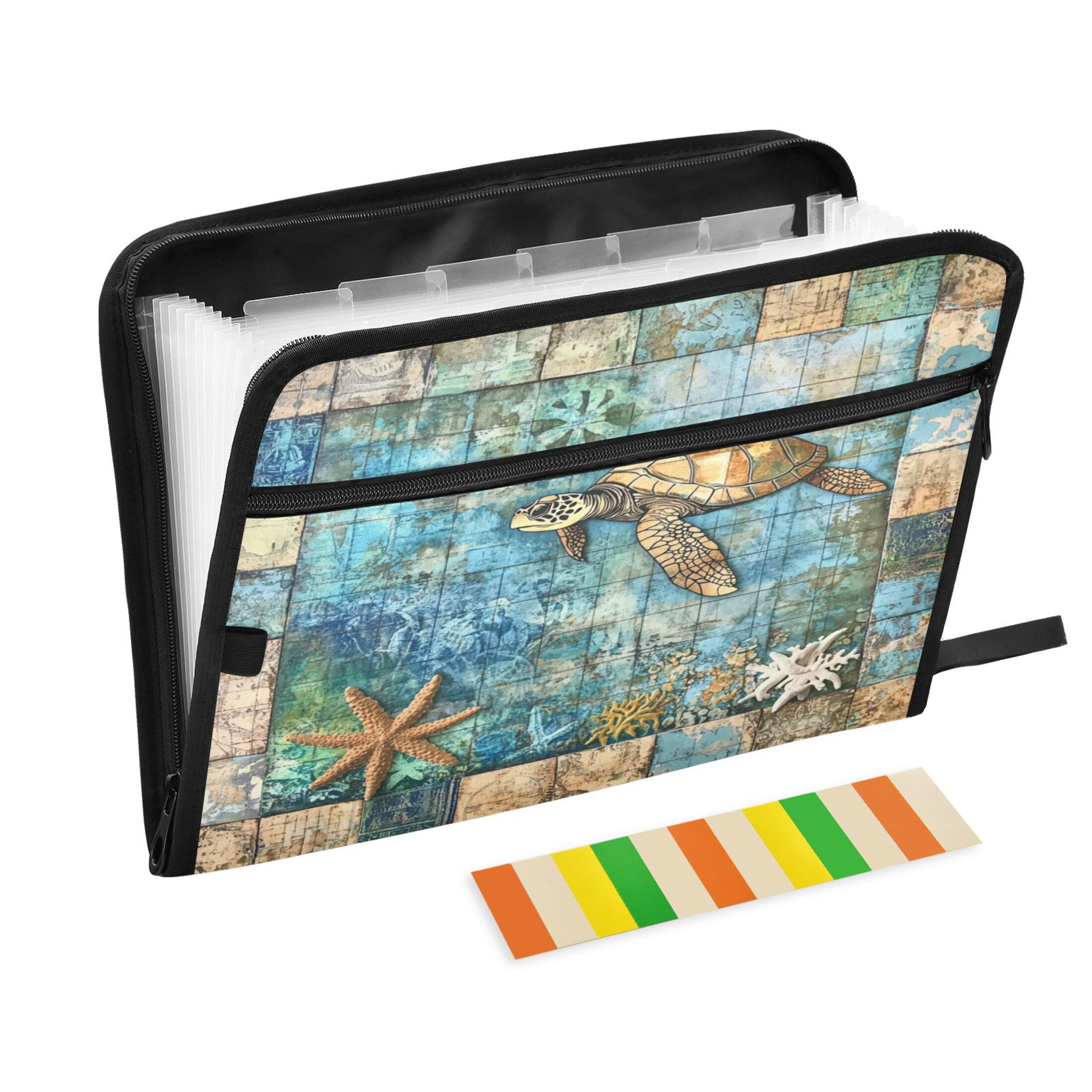 WOBOGO Turtle Coral Figure Expanding File Folder Letter Size Accordion Filing Organizer 13 Pocket Separate Organ Pocket