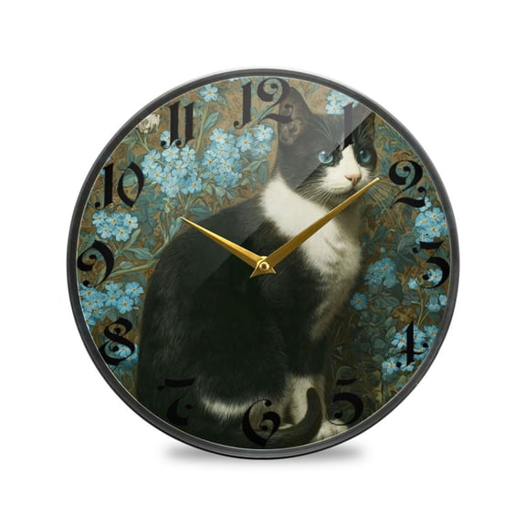 WOBOGO Tuxedo Cat Acrylic Wall Clock Battery Operated 9.5in Silent No Tick Bedroom Living Room Office Classroom Decoration