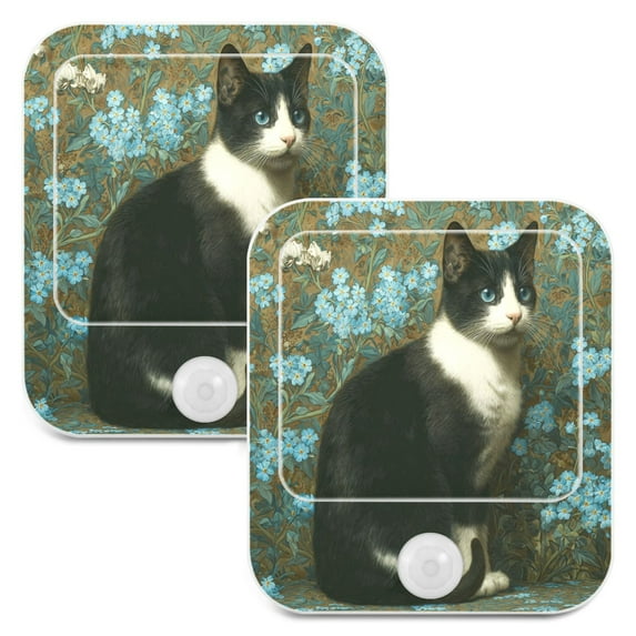 WOBOGO Tuxedo Cat Night Light Lamp Set of 2 with Smart Sensor Dusk to Dawn Sensor 0.6W Plug-in