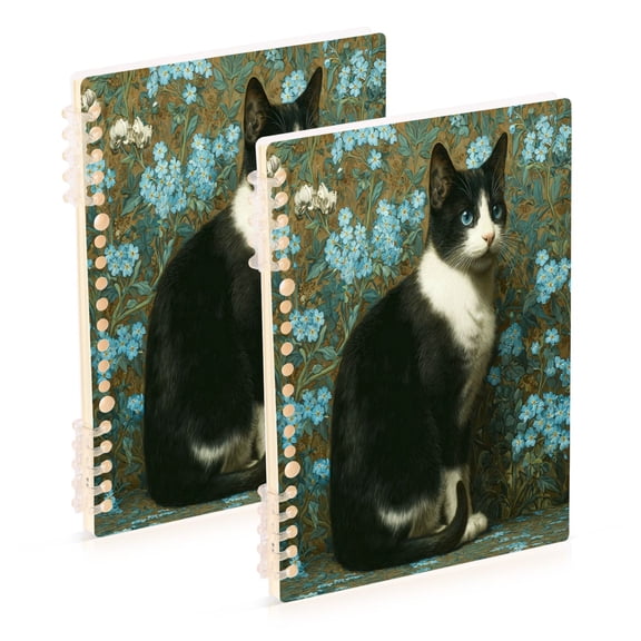 WOBOGO Tuxedo Cat Notebook College Horizontal Grid Paper Ink Spill Resistant Water Resistant Cover 8.3x5.7x0.4in