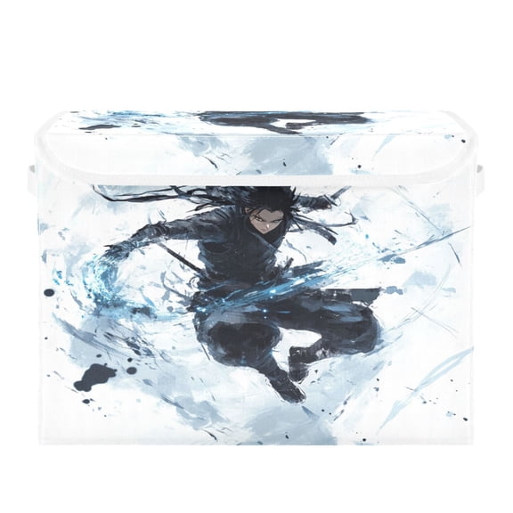 WOBOGO Twin Sword Ninjas Large Collapsible Storage Box Flip Lid Fabric Decorative Organizer Container Basket with Handles 16.512.611.8in