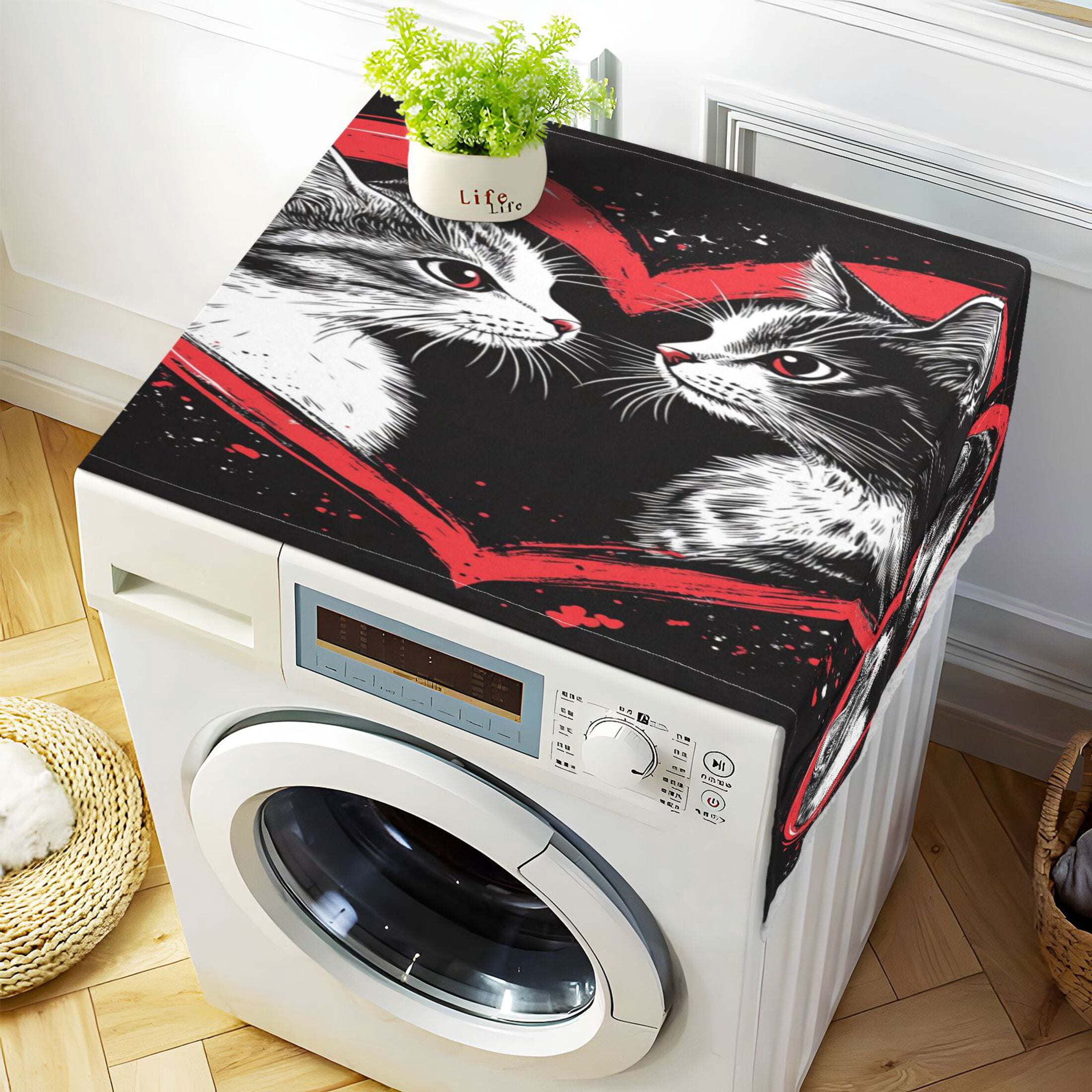 WOBOGO Two Cats Looking at Each Other Washing Machine Cloth Dryer Refrigerator Top Cover Protective Non-Slip Mat For Kitchen Laundry