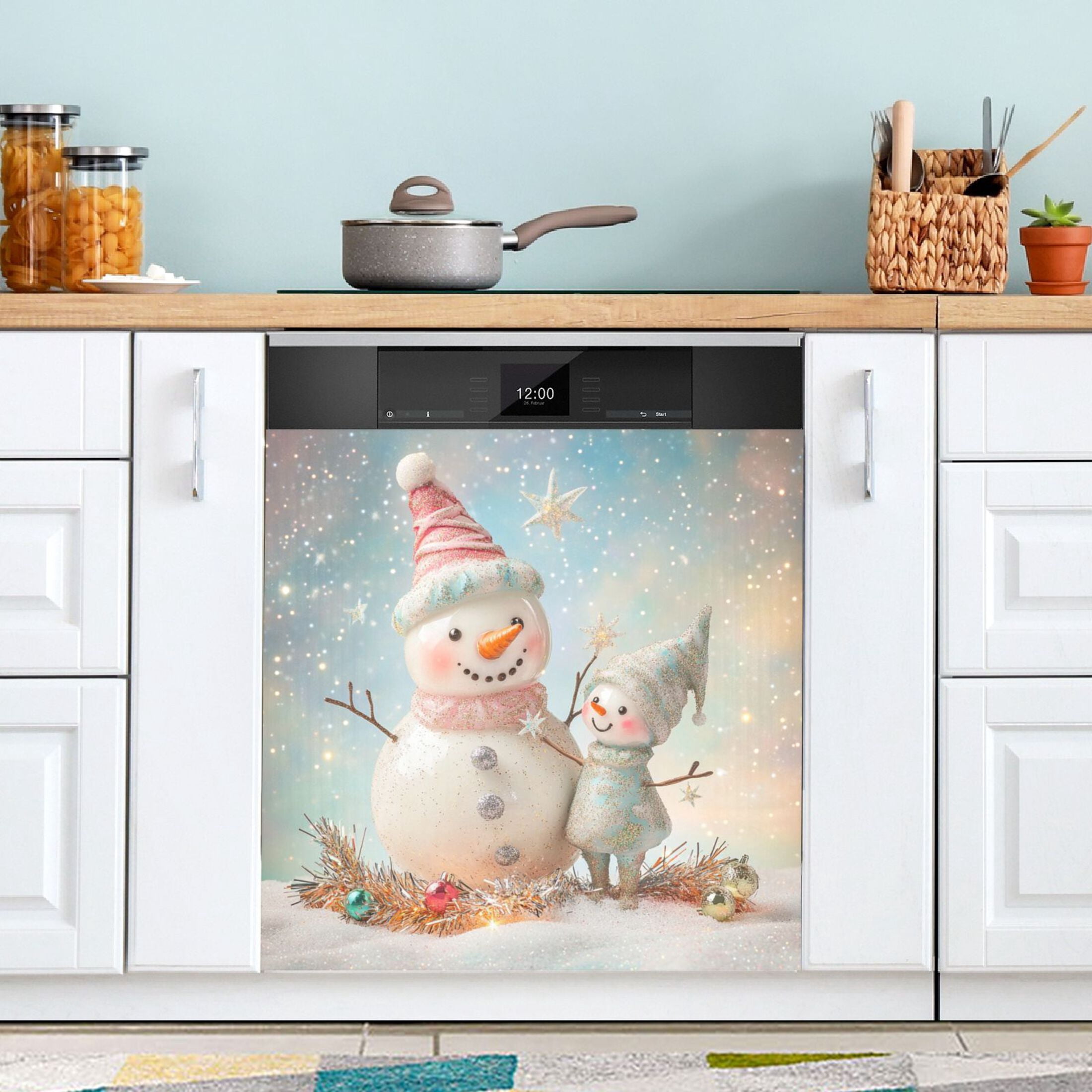 WOBOGO Two Cute Christmas Snowmen Magnetic Dishwasher Sticker Personalized DIY Beautiful and Practical Home Kitchen Decorations23×16in.