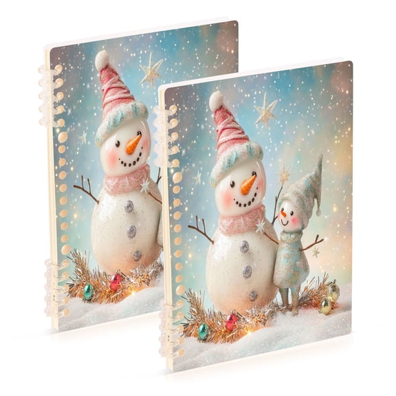 WOBOGO Two Cute Christmas Snowmen Notebook College Horizontal Grid Paper Ink Spill Resistant Water Resistant Cover 8.3x5.7x0.4in