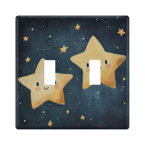 WOBOGO Two Cute Stars 2-hole Switch Plates PC Flame Retardant Plastic Material Glossy Finish Smooth Touch 4.56x4.48x0.27in