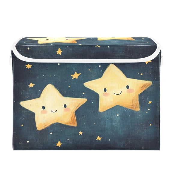 WOBOGO Two Cute Stars Large Collapsible Storage Box Flip Lid Fabric Decorative Organizer Container Basket with Handles 16.512.611.8in