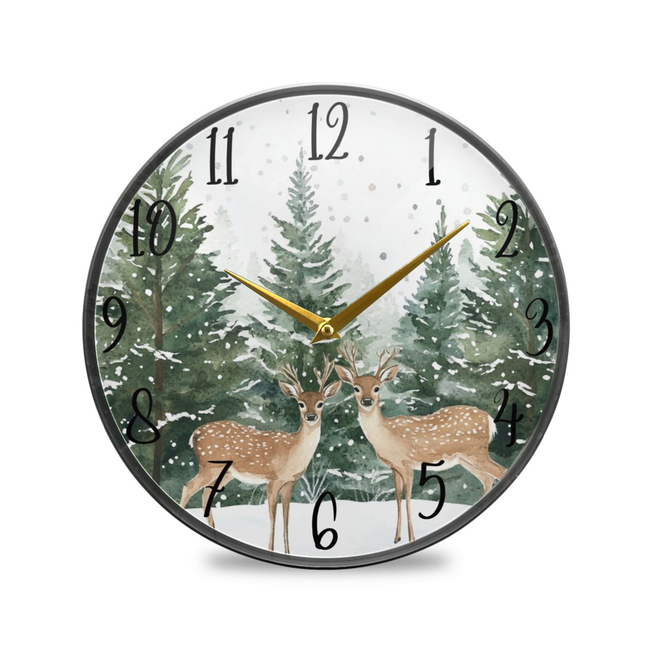 WOBOGO Two Deer Are in The Snow Acrylic Wall Clock Battery Operated 9 ...