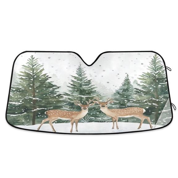 WOBOGO Two Deer Are in The Snow Car Windshield Sunshades Autopilot Lightweight Accordion Sun Visor 55×27.6in