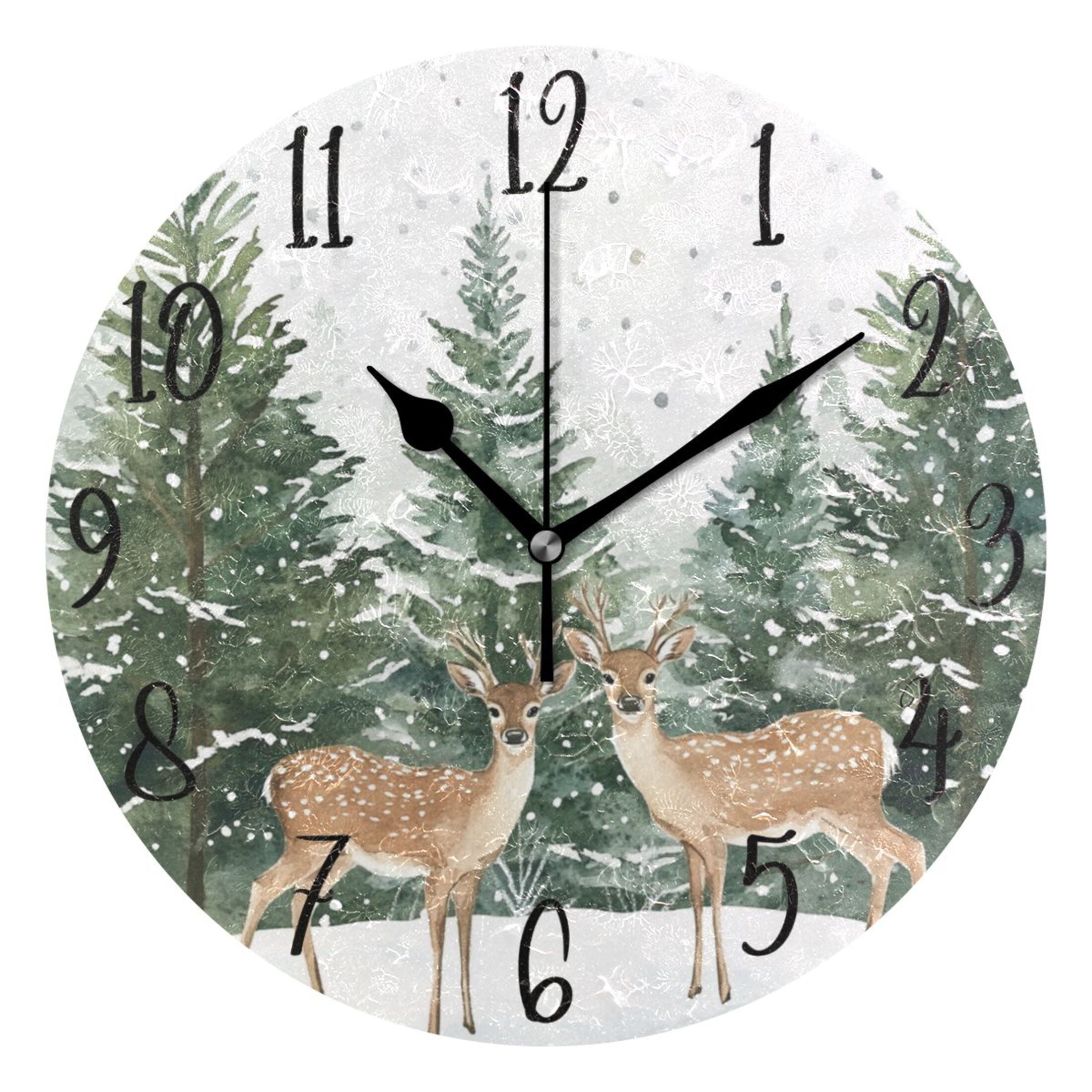 WOBOGO Two Deer Are in The Snow Wall Clock 10in Silent Mechanism ...