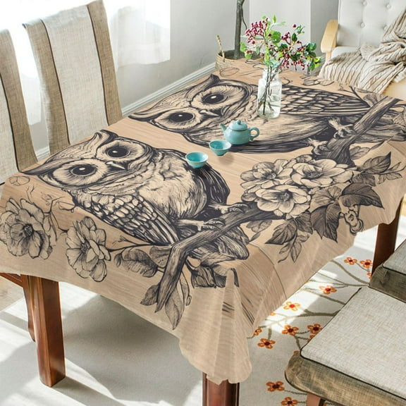 WOBOGO Two Owls Sitting on Opposite Branches Square Tablecloth 54×72in Polyester Fabric Tablecloth Washable Dust Resistant Wrinkle Resistant