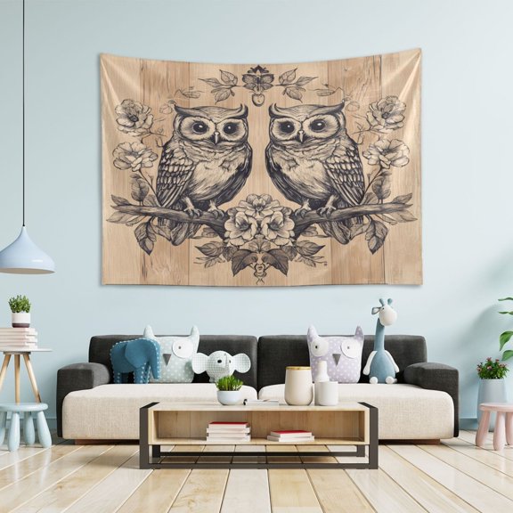 WOBOGO Two Owls Sitting on Opposite Branches Tapestry 90×60in Home Living Room Bedroom Wall Hanging Ornaments