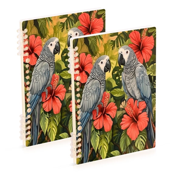 WOBOGO Two Playful Gray Parrots Notebook College Horizontal Grid Paper Ink Spill Resistant Water Resistant Cover 8.3x5.7x0.4in