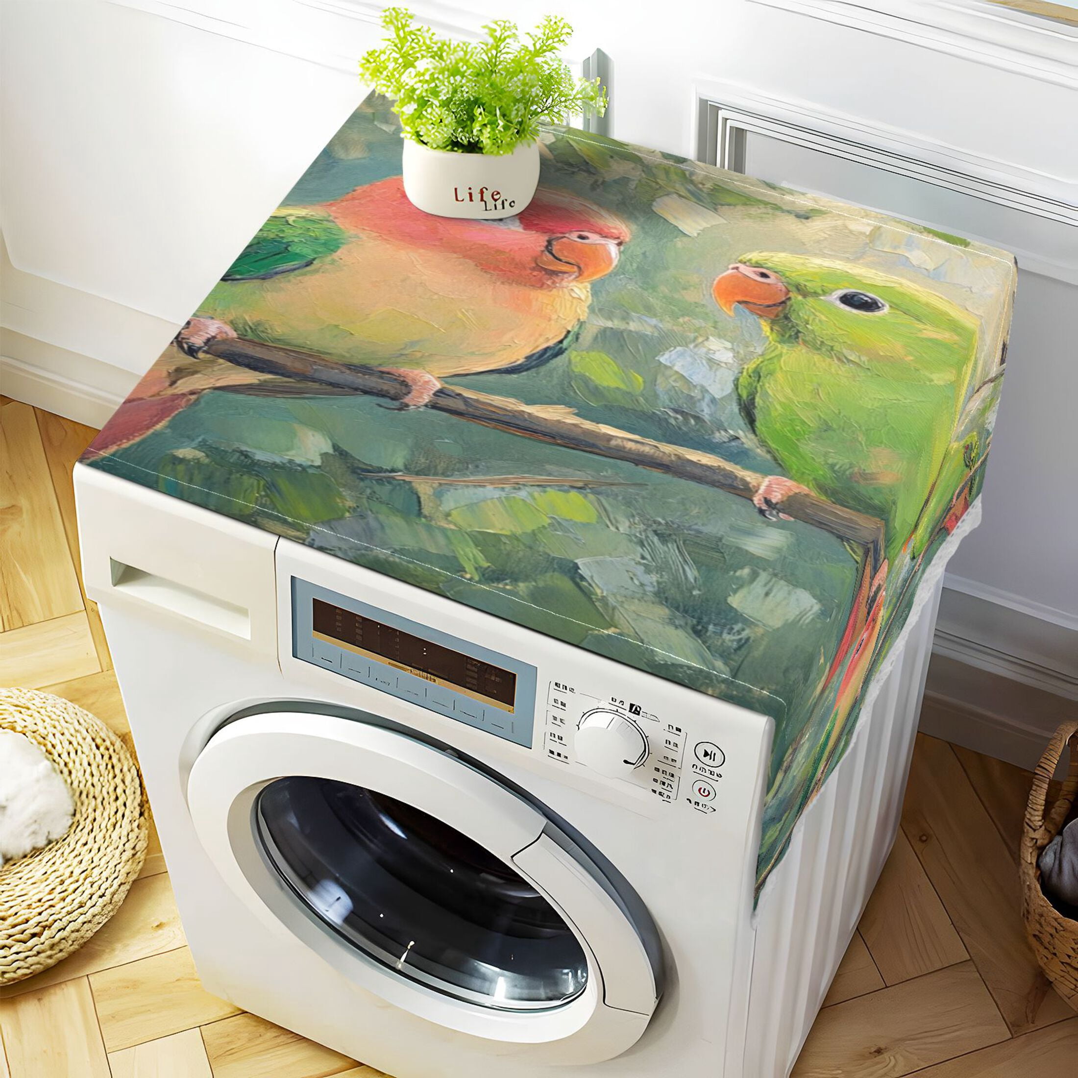 WOBOGO Two Playful Parrots Washing Machine Cloth Dryer Refrigerator Top Cover Protective Non-Slip Mat For Kitchen Laundry