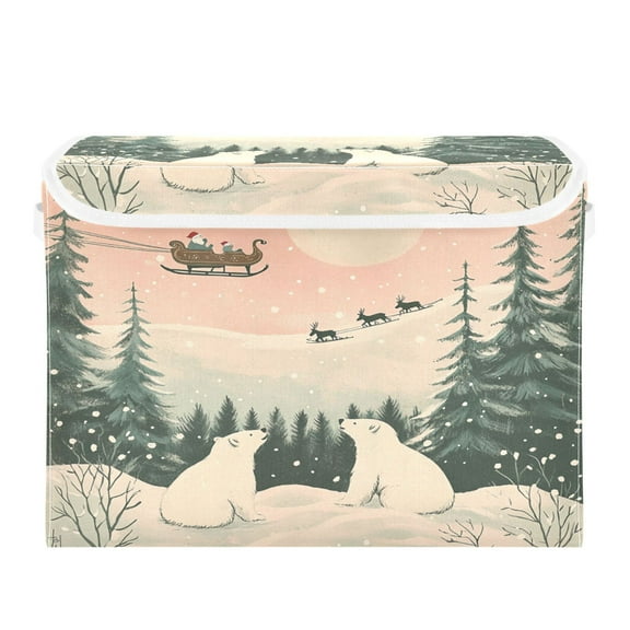 WOBOGO Two Polar Bears in The Snow Large Collapsible Storage Box Flip Lid Fabric Decorative Organizer Container Basket with Handles 16.512.611.8in