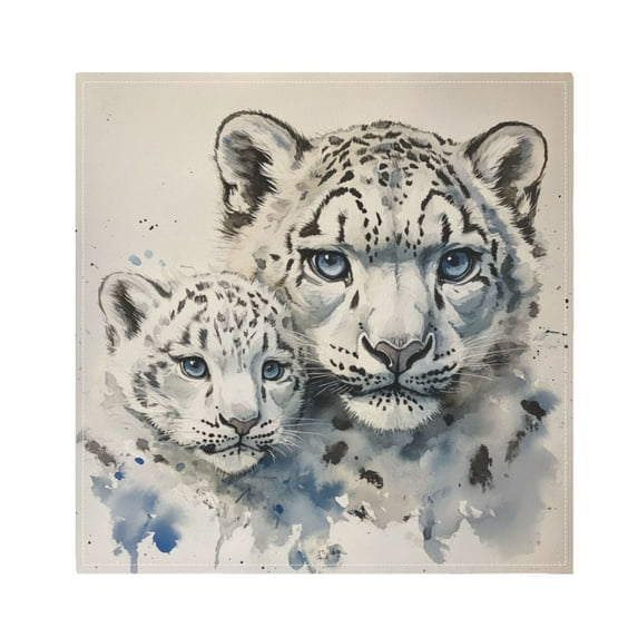 WOBOGO Two Snow Peopards Painting Cloth Napkins 1 Piece Soft Elegant Touch Durable Absorbent Quick Drying for Elegant Dining