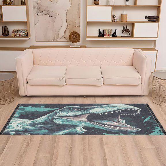 WOBOGO Tyrannosaurus Rex Bedside Long Rug Delicate and Soft Modern Indoor Area Decor Non Slip Carpet for Bed Room Corridor Entrance Balcony