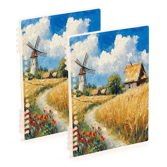 WOBOGO Ukrainian Landscape Notebook College Horizontal Grid Paper Ink Spill Resistant Water Resistant Cover 8.3x5.7x0.4in