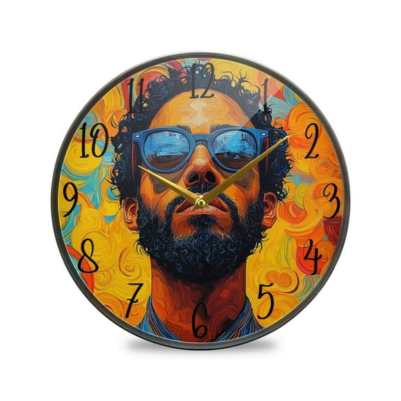 WOBOGO Uncle Art Curly Acrylic Wall Clock Battery Operated 9.5in Silent No Tick Bedroom Living Room Office Classroom Decoration
