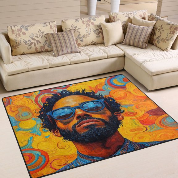 WOBOGO Uncle Art Curly Carpet Non-Slip Rugs Soft Doormat 63×48in Living Dining Room Bedroom Decorative