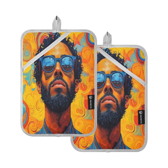 WOBOGO Uncle Art Curly Oven Mitts 2 Piece Heat Resistant 338 Degrees F Square Insulation Pads for A Wide Range of Cooking Occasions