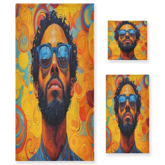 WOBOGO Uncle Art Curly Ultra Soft 3 Pack Cotton Towel Set Includes 60 x 30in Bath Towel 28 x 16in Face Towel and 13 x 13in Small Square Towel for Everyday Use Lightweight and Compact