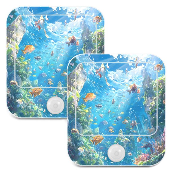 WOBOGO Undersea World Night Light Lamp with Smart Sensor Dusk to Dawn Sensor 0.6W Plug-in 2-Pack