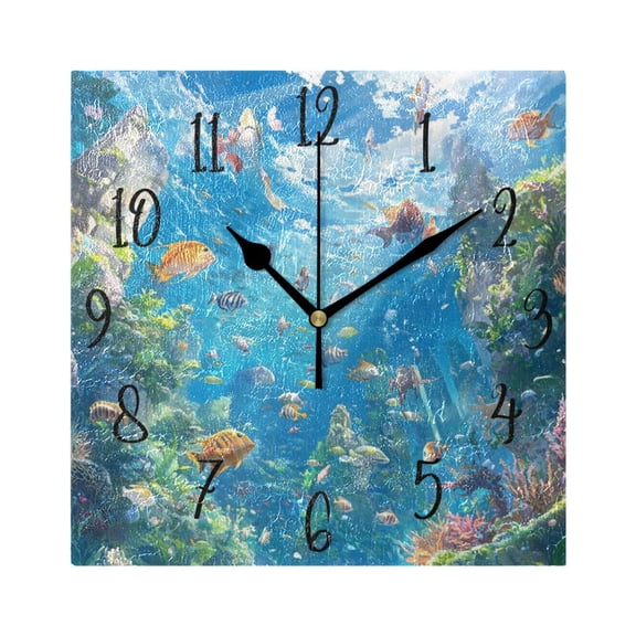 WOBOGO Undersea World Wall Clock 7.78 Inch Battery Operated Silent Unit Square Rustic Vintage Style for Home Bedroom Office Black Pointer