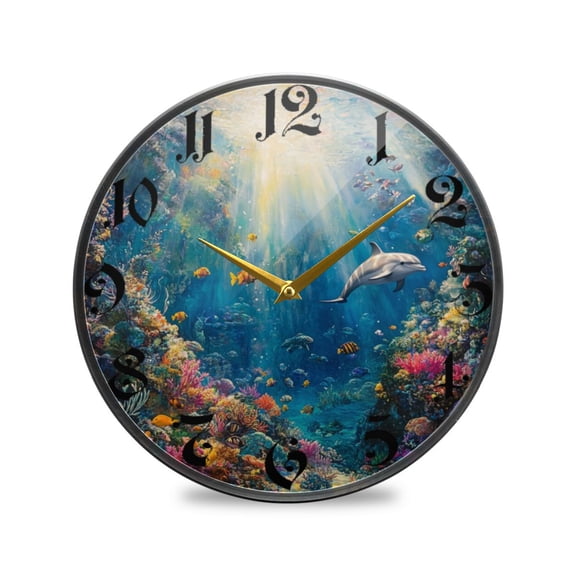 WOBOGO Underwater World Acrylic Wall Clock Battery Operated 9.5in Silent No Tick Bedroom Living Room Office Classroom Decoration