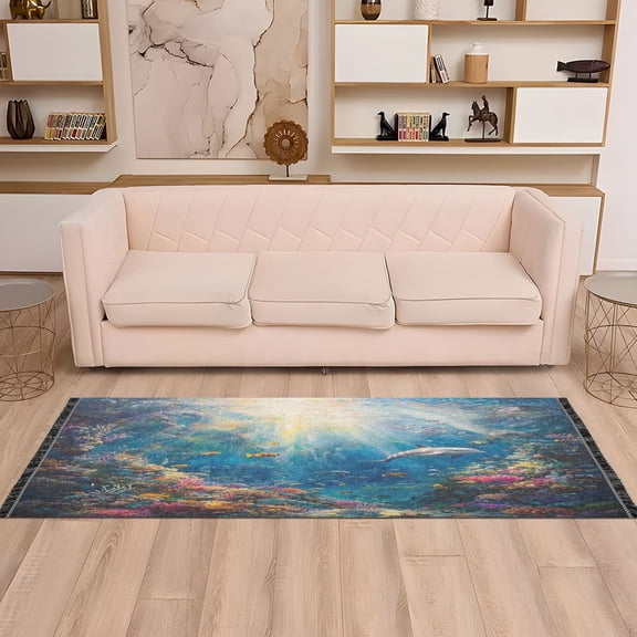 WOBOGO Underwater World Bedside Long Rug Delicate and Soft Modern Indoor Area Decor Non Slip Carpet for Bed Room Corridor Entrance Balcony