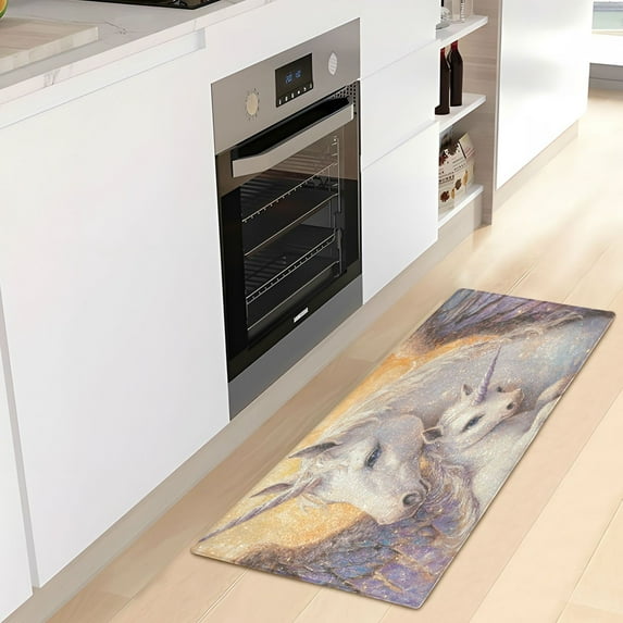WOBOGO Unicorn Family Carpet 39x20in Kitchen Bathroom Livingroom Plush Absorbent Non-Slip Floor Mat
