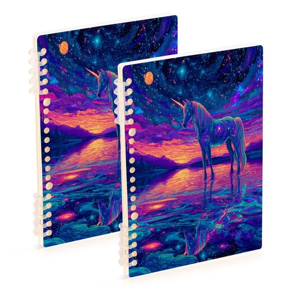 WOBOGO Unicorn Horse Notebook College Horizontal Grid Paper Ink Spill Resistant Water Resistant Cover 8.3x5.7x0.4in