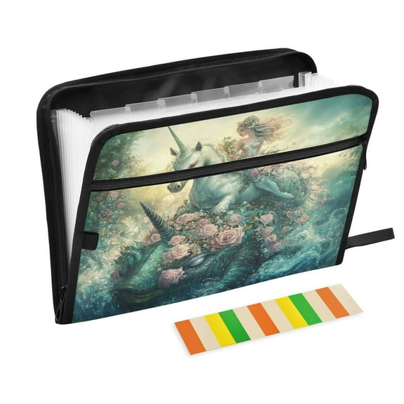 WOBOGO Unicorn and Mermaid Expanding File Folder Letter Size Accordion Filing Organizer 13 Pocket Separate Organ Pocket