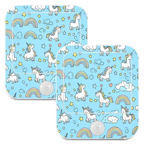 WOBOGO Unicorns Rainbows Blue Pattern Night Light Lamp with Smart Sensor Dusk to Dawn Sensor 0.6W Plug-in 2-Pack