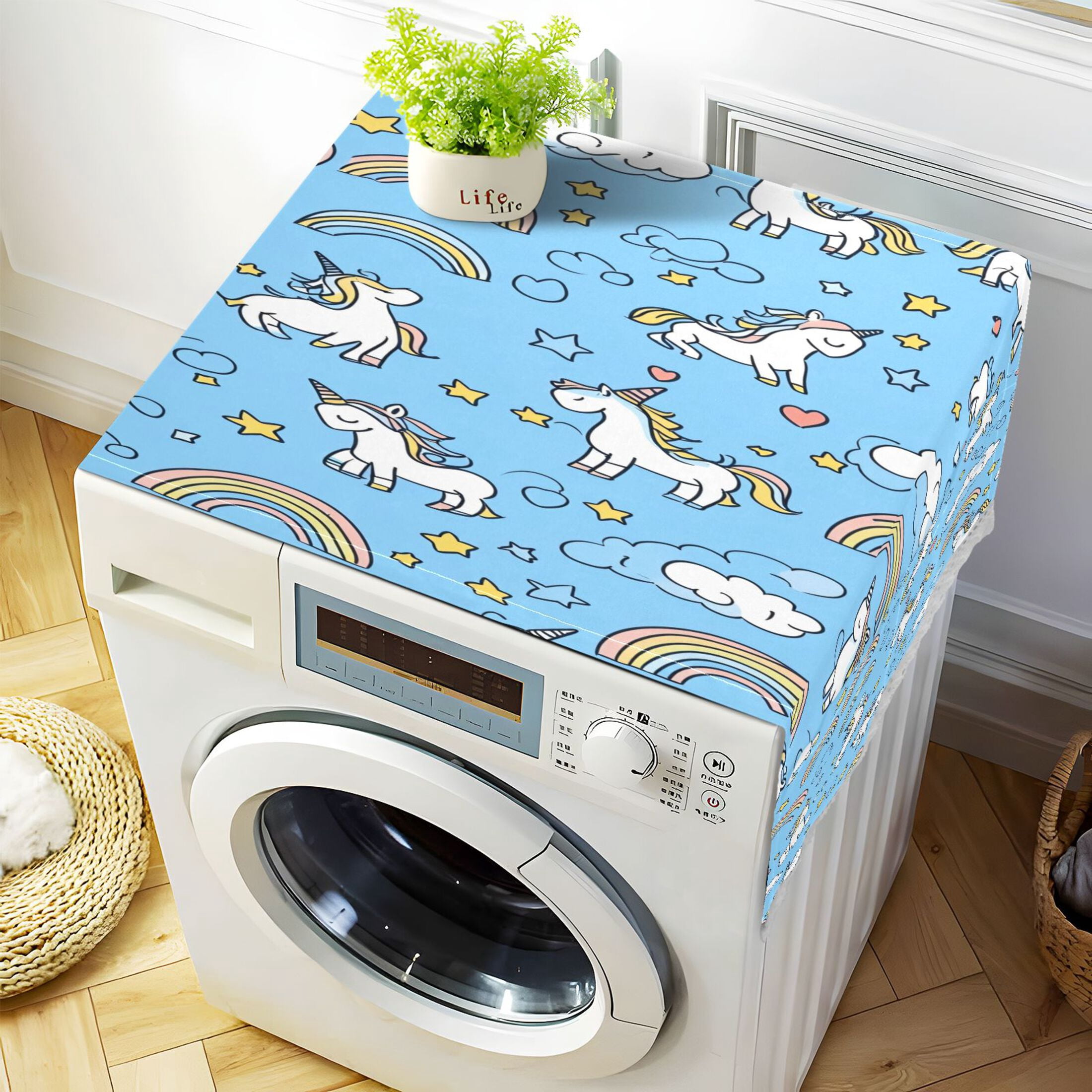 WOBOGO Unicorns Rainbows Blue Pattern Washing Machine Cloth Dryer Refrigerator Top Cover Protective Non-Slip Mat For Kitchen Laundry