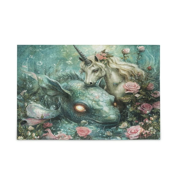 WOBOGO Unicorns and Sea Fish Puzzle Challenge 1000 Piece Jigsaw Suitable for Game Night Finished Size 29.5 x 19.7in