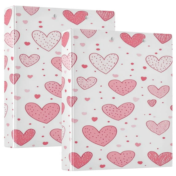 WOBOGO Valentine Day Pink Hearts Pattern File Folders Extra Large Capacity to Hold 200 Sheets of Documents Hard Shell Ring Binder for School Home Office