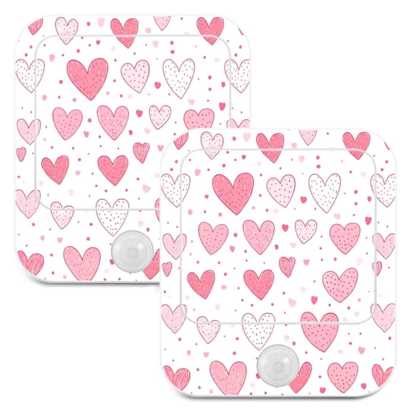 WOBOGO Valentine Day Pink Hearts Pattern Night Light Lamp with Smart Sensor Dusk to Dawn Sensor 0.6W Plug-in 2-Pack